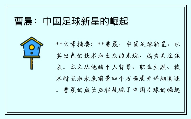 曹晨：中国足球新星的崛起
